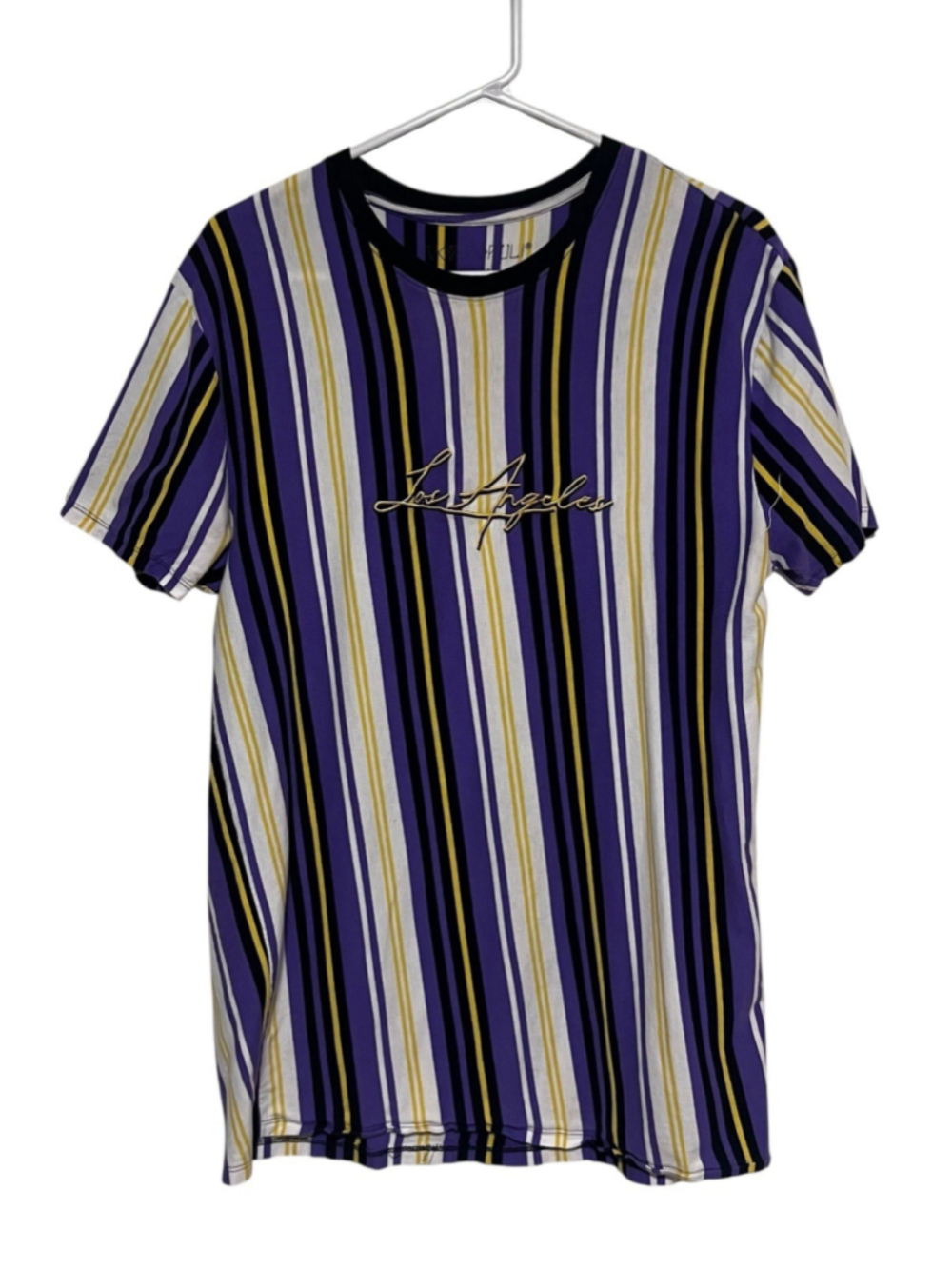Vox Populi For The People T-Shirt Mens Large LA Embroidered Stripe Lakers Colors